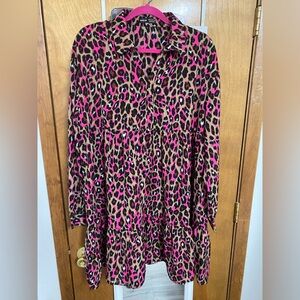SHEIN Fuchsia and Brown ruffled Animal Print Dress